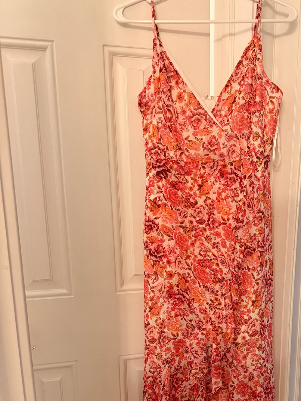 Lulu's Pink and Orange Floral Slip Maxi Dress with Ruffle Hem
